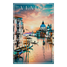 Veneza Itália viagem art poster vintage