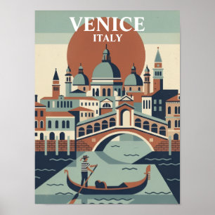 Poster Veneza Itália Viagem Vintage Gôndola Canal