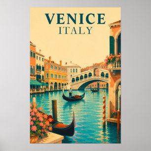 Poster Veneza Itália Viagem Vintage Grande Canal Gôndola