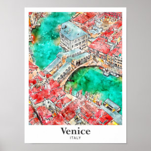 Poster Veneza Itália Viagem Watercolor Desenhar Mão De De