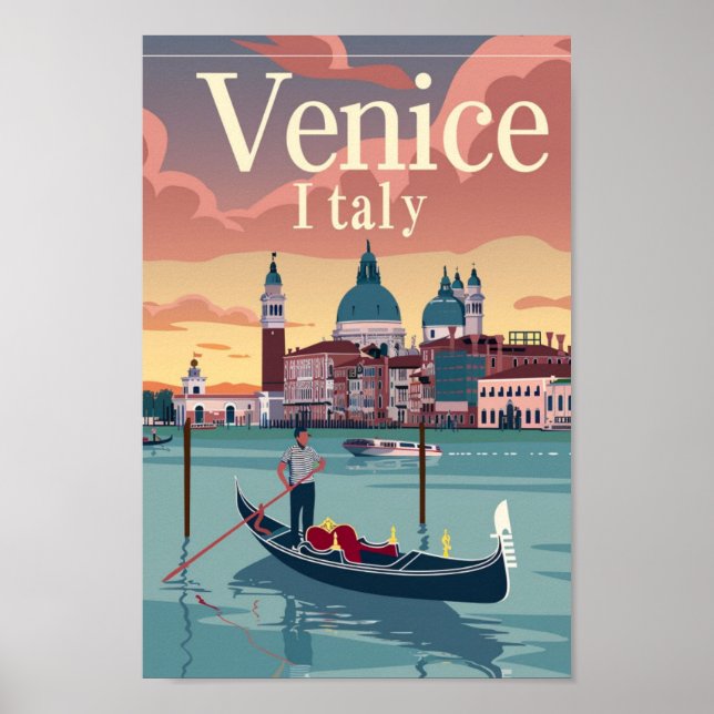 Poster Veneza Itália Vintage Familiar Viagem (Frente)