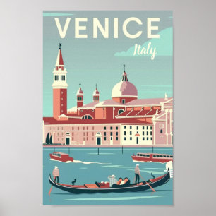 Poster Veneza Itália Vintage Familiar Viagem