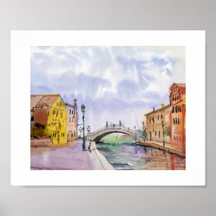 Poster Veneza Romântica em Aquarela – Vista da Ponte do C