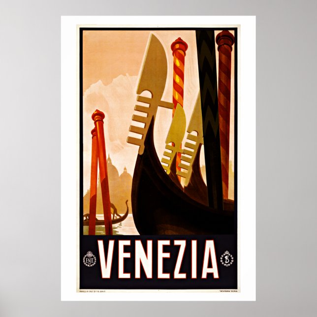 Póster Venezia,Veneza, Itália, Viagens vintage (Frente)