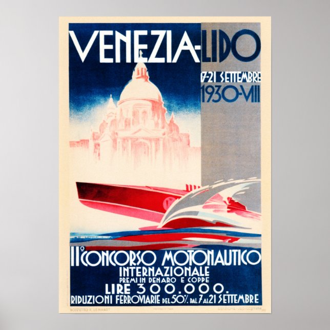 Poster Venezio Lido 1930 Concurso Para Motores (Frente)