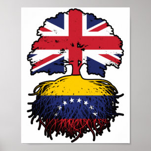 Poster Venezuela Bandeira das Raízes da Árvore Britânica