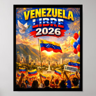 Poster Venezuela Livre 2026 Bandeira do Coração da Venezu