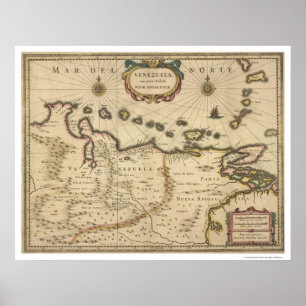 Póster Venezuela pelo mapa de Hondius - 1630