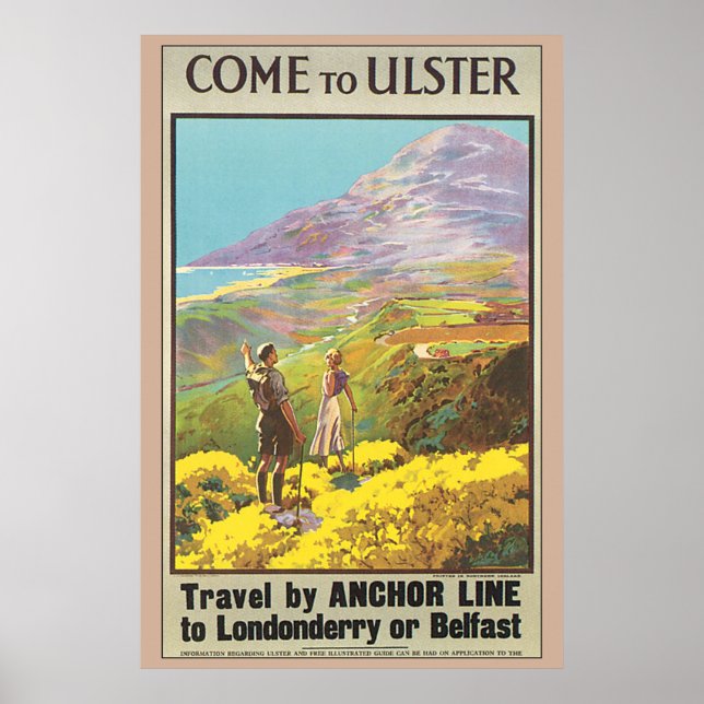 Poster Venha para o Ulster Viagens vintage (Frente)