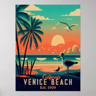 Poster Venice Beach California Sunset Souvenirs nos anos 