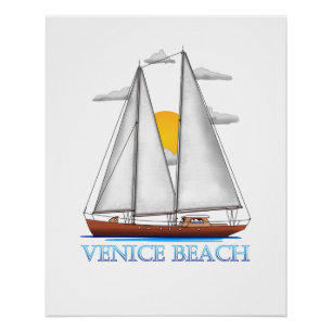 Póster Venice Beach Coastal Nautical Sailing Sailor