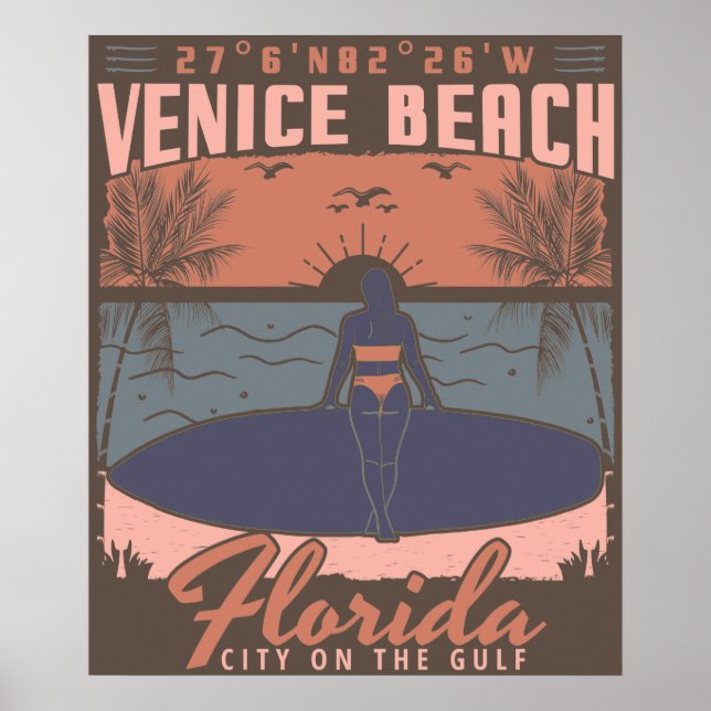 POSTER VENICE BEACH FLORIDA - GAROTA SURFANTE. (Frente)