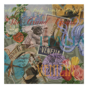 Póster Venice Vintage Trendy Itália Viagem Collage
