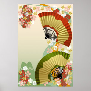 Póster Ventilador 3 japonês verde