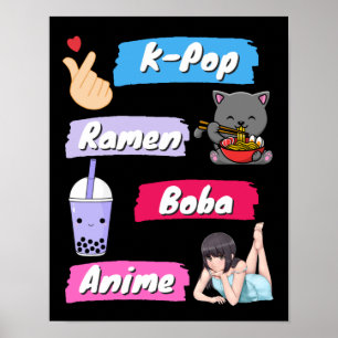 Poster Ventilador da cultura de Pop, Pop, Ramen, Boba e A