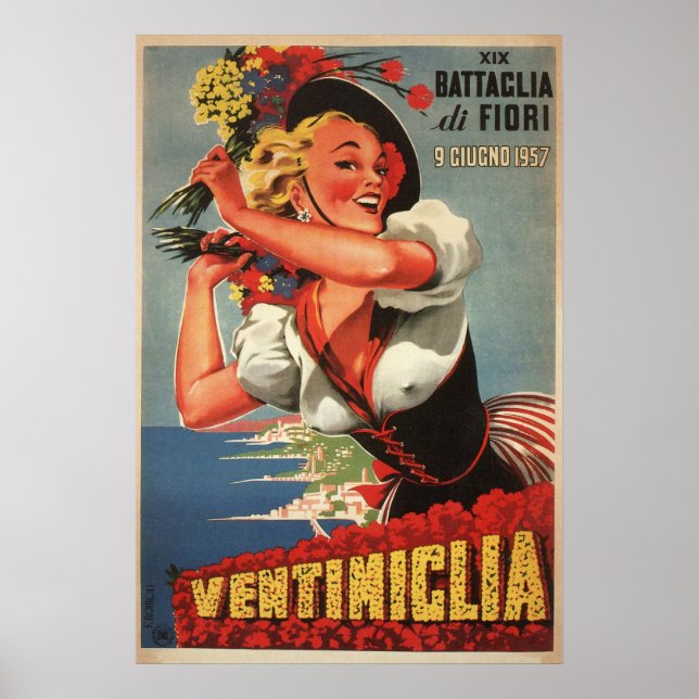 Poster Ventimiglia, Itália Viagens vintage (Frente)