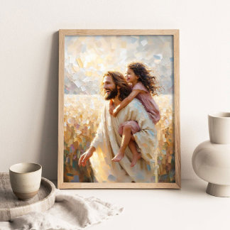Poster Vento de Fé, Arte Cristã de Parede, Jesus e Menina