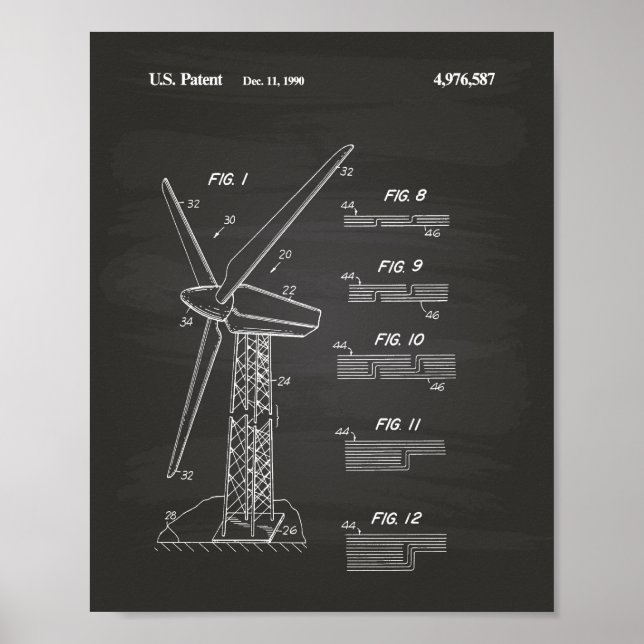 Póster Vento Turbino Rotor 1990 Painéis de Arte Patentes (Frente)