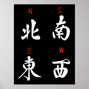 Poster Ventos de Mahjong, terno da honra, (b) norte, sul,