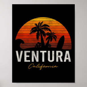 Poster Ventura Beach California Palms Vacing Surf Sundo
