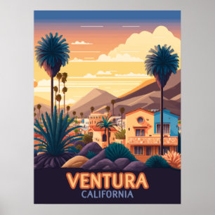 Poster Ventura Sunset Mounts Sul da Califórnia Retro