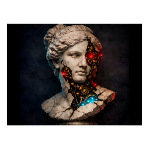 Póster Vênus Mecânica: Arte de Estátua Cyberpunk