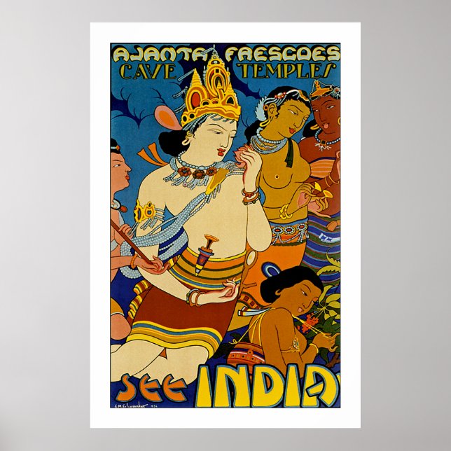 Poster Ver Índia - Frescoes Ajanta (Frente)