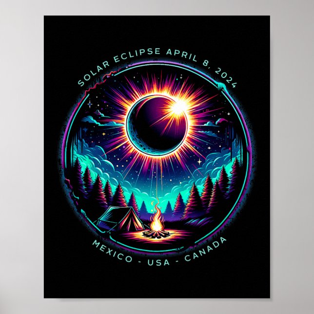 Poster Ver Totalidade abril 8 2024 Astronomy Camping Sola (Frente)