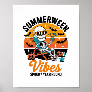 Poster Verão Assustador Esqueleto de Praia Divertido Hall