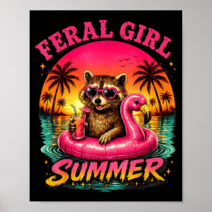 Poster Verão de Menina Feral de Guaxinim na Praia
