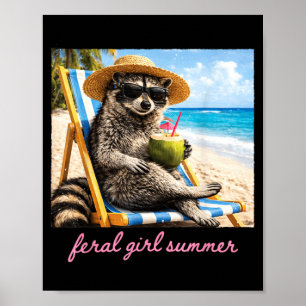 Poster Verão de Menina Feral Guaxinim Meme Divertido Féri