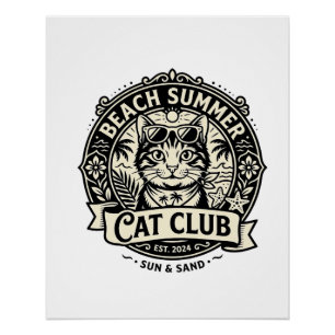 Póster Verão de Praia Gato Divertido Gráfico - Verão de P