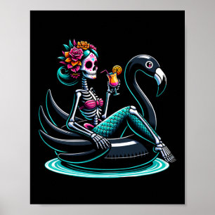 Poster Verão de Summerentre Smermaid Skeleton Flamingo Fl