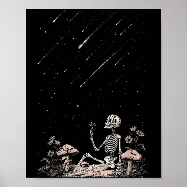 Poster Verão Gótico Esqueleto Observando as Estrelas (Frente)