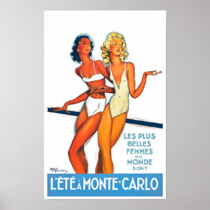 Poster Verão na viagens vintage Monte Carlo Mônaco na Fra