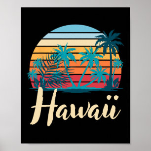 Poster Verão Retro Havaiano Férias Palmeiras Tropicais