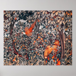 Poster VERDE,ANIMAIS DA FLORESTA Faisão, Raposa Vermelha,