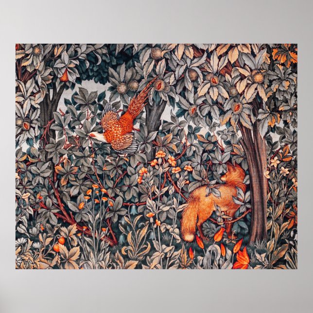 Poster VERDE,ANIMAIS DA FLORESTA Faisão, Raposa Vermelha, (Frente)