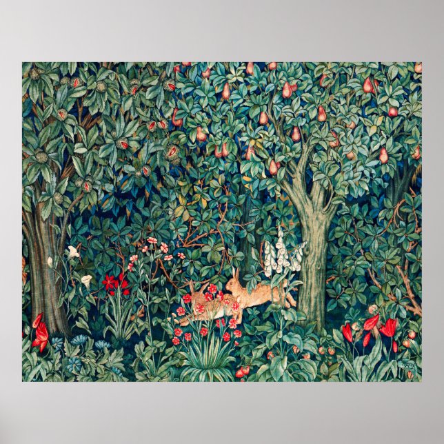 Poster VERDE,ANIMAIS DA FLORESTA Lebres ,Floral Verde (Frente)