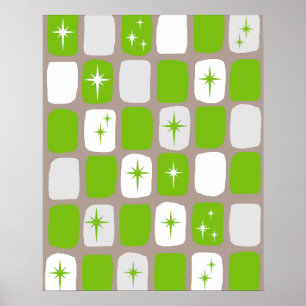Poster verde & branco retro de Starbursts