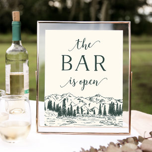 Poster Verde Caçador   Sinal de Bar de Desenho de Montanh