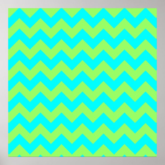 Poster Verde claro e Aqua Zigzag (Frente)