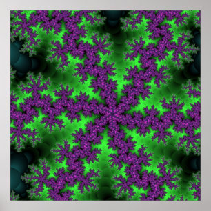 Póster Verde Colorido e Fractal Roxo