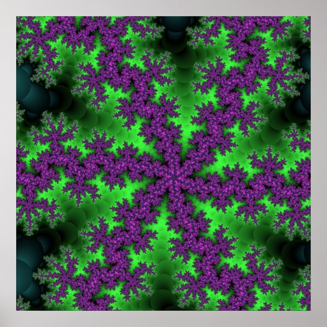 Póster Verde Colorido e Fractal Roxo (Frente)