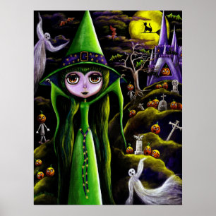 Poster verde da bruxa do Dia das Bruxas