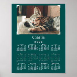Poster Verde de Calendário 2026 - Foto e Nome de Pet Pers