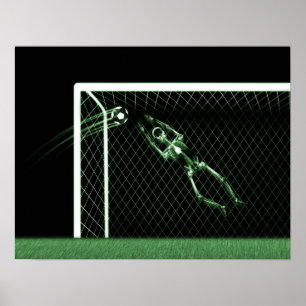 PÓSTER VERDE DE ESQUELETO DO GOALIE DO FUTEBOL DO RAIO X