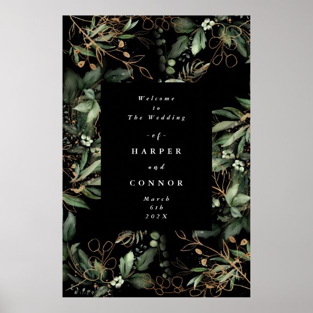 Poster Verde-Dourado-preto-Premium, Eucalyptus Greenery (Frente)