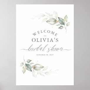 Poster Verde e Chá de panela Elegante Dourado Wreath