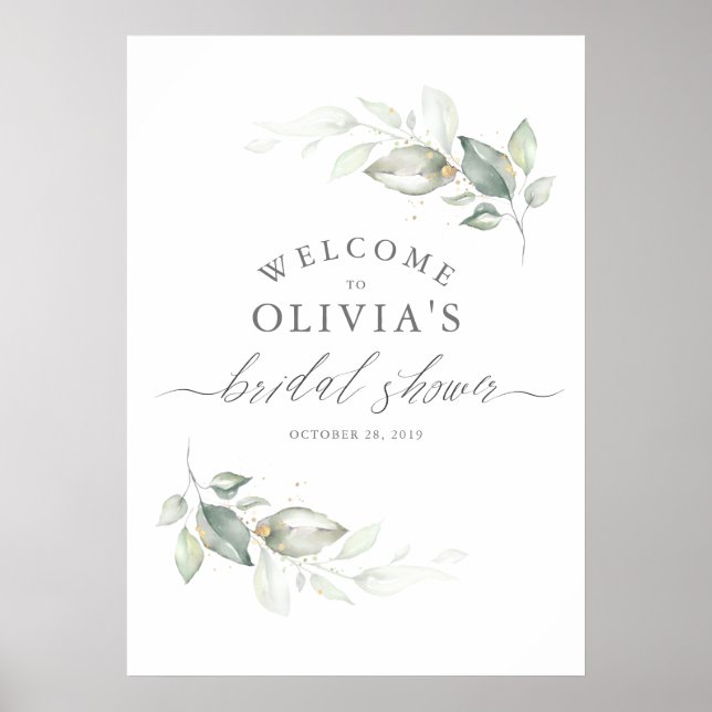 Poster Verde e Chá de panela Elegante Dourado Wreath (Frente)